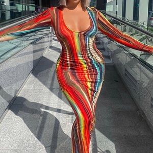 this is the work of art long sleeve maxi dress - multi color